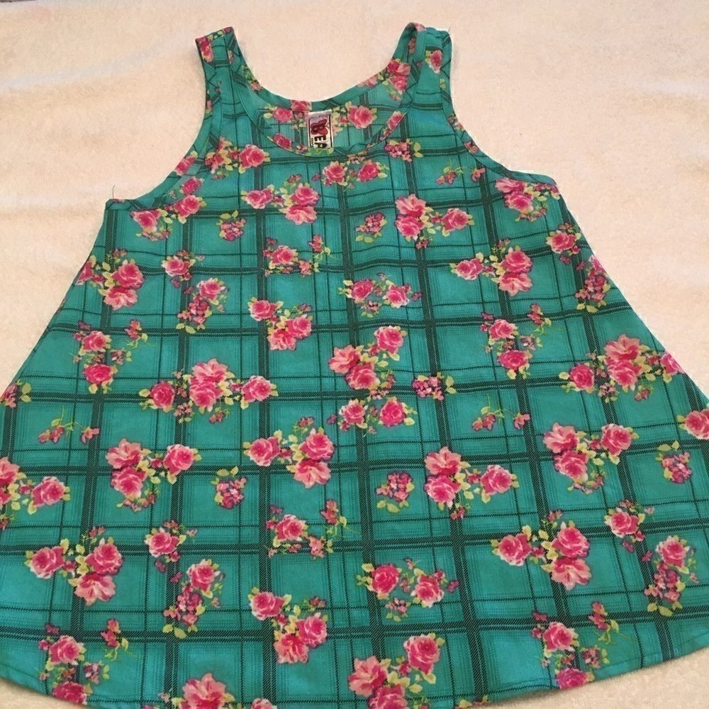 Beautees size Small green pink rose tank dress
